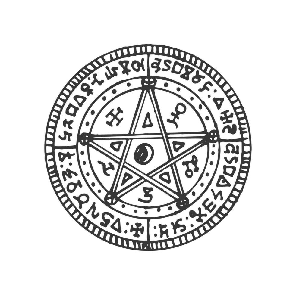 Esoteric amulet, tarot magic circle mason talisman vector