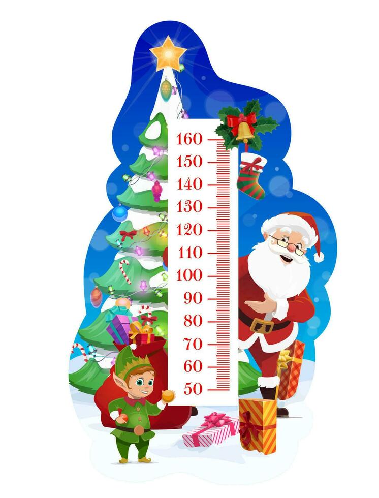 Kids height chart with Christmas tree and Santa vector