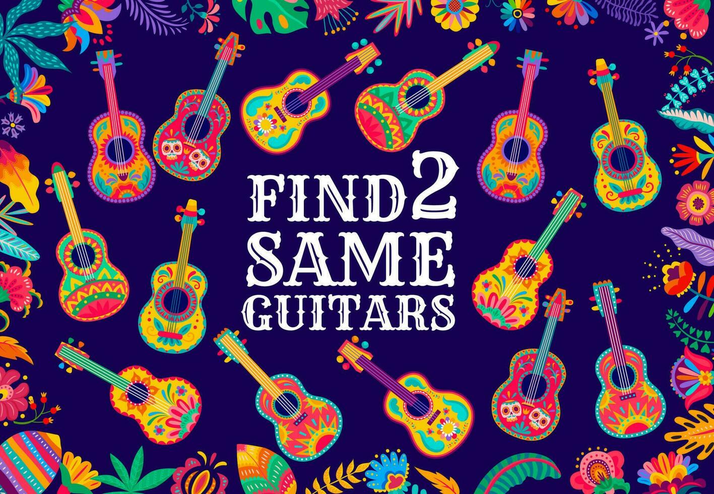 Find two same mexican music guitars game vector