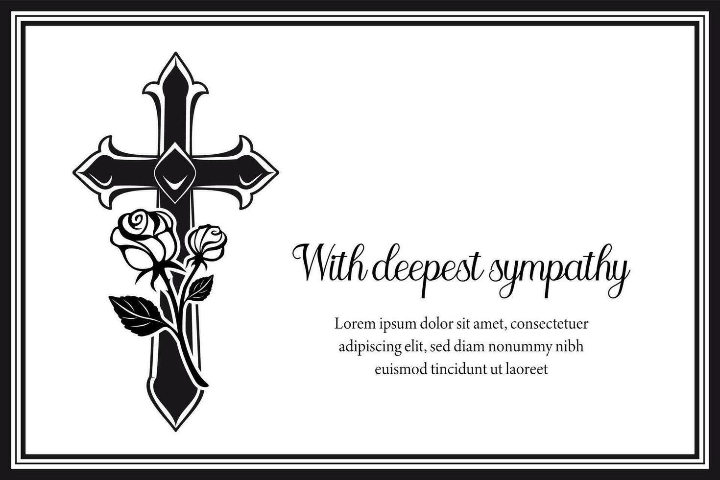 Funeral card with gothic medieval cross and roses vector