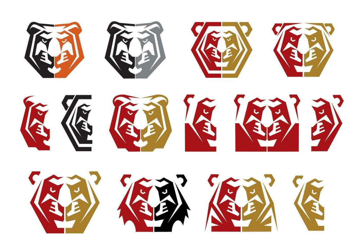 Tiger, cougar or lioness head graphic icons set vector