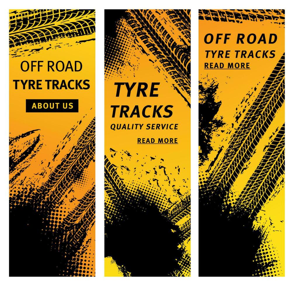 Tire prints, car offroad tyres with grunge marks vector