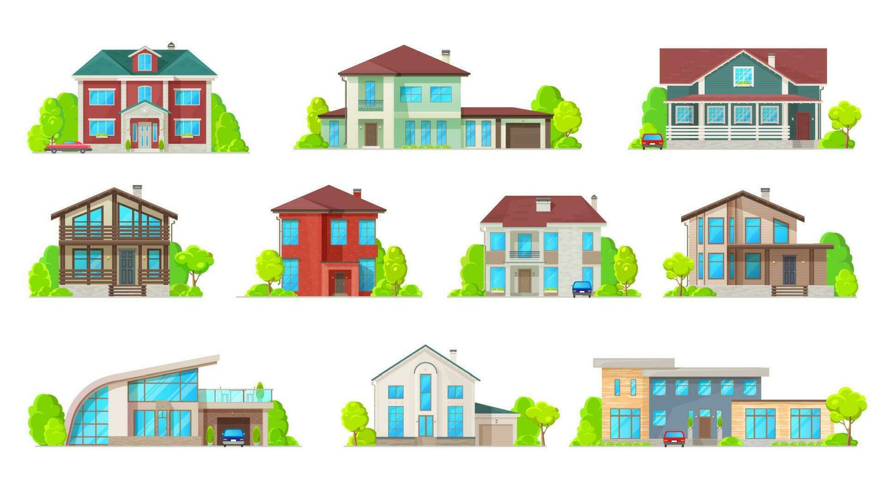 Houses and mansion real estate building icons vector