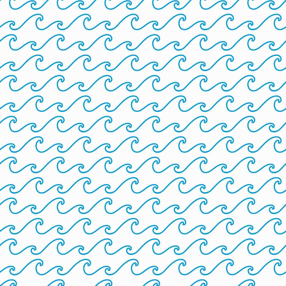 Sea waves, blue water swirls seamless pattern vector