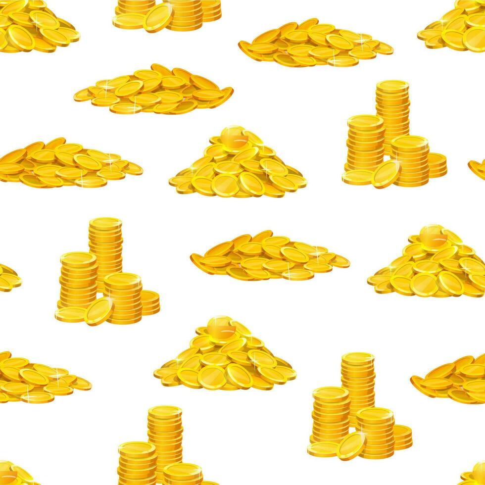 Cartoon golden coins money stacks seamless pattern vector