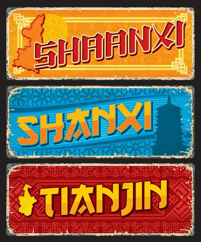 Shaanxi, Tianjin and Shanxi provinces grunge plate vector