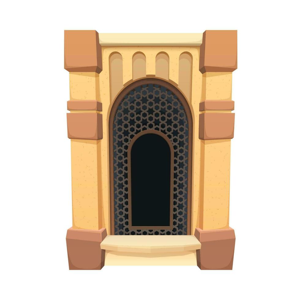 Cartoon arabic medieval window of castle, arch vector