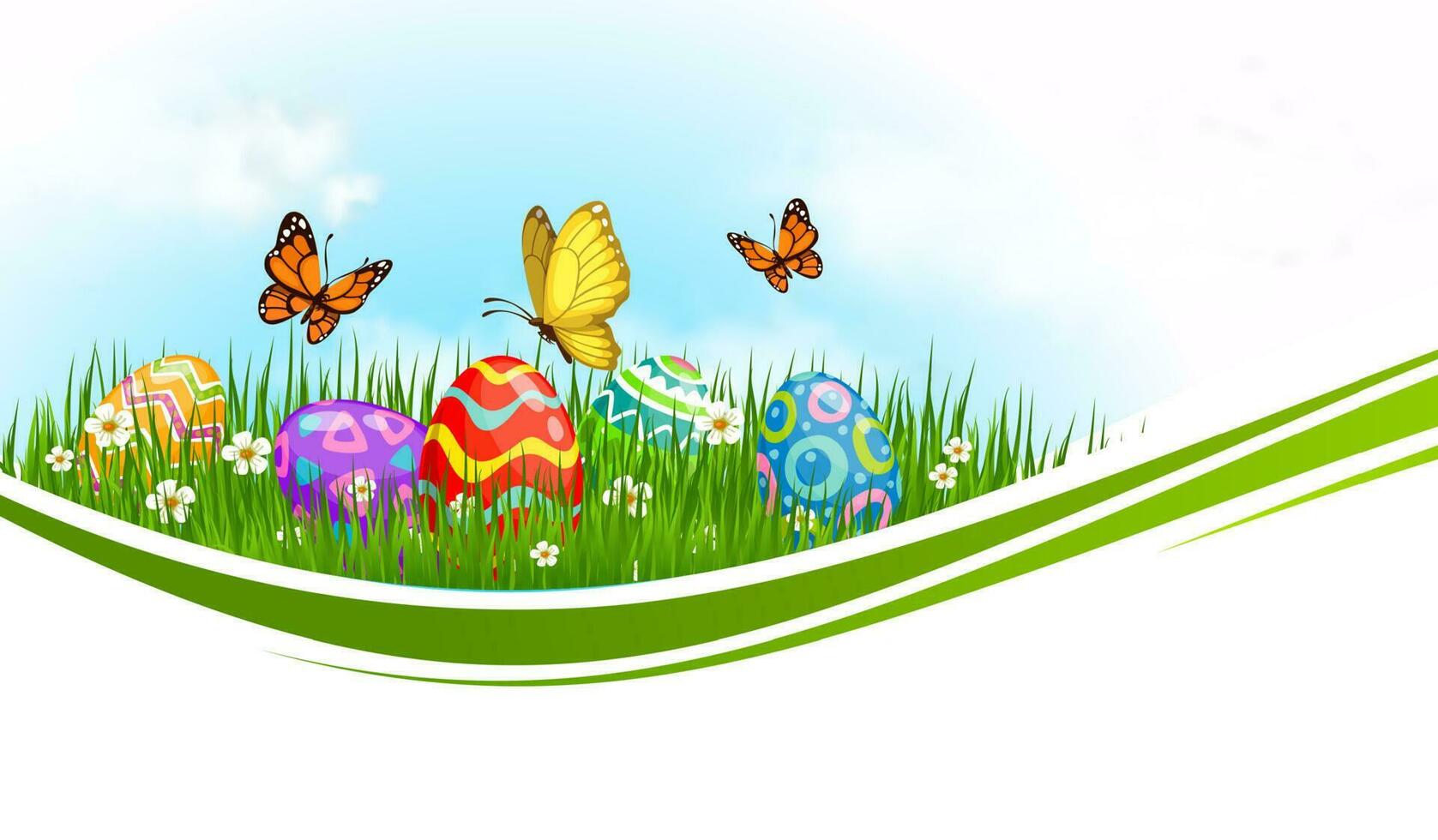Easter eggs on green grass isolated vector wave