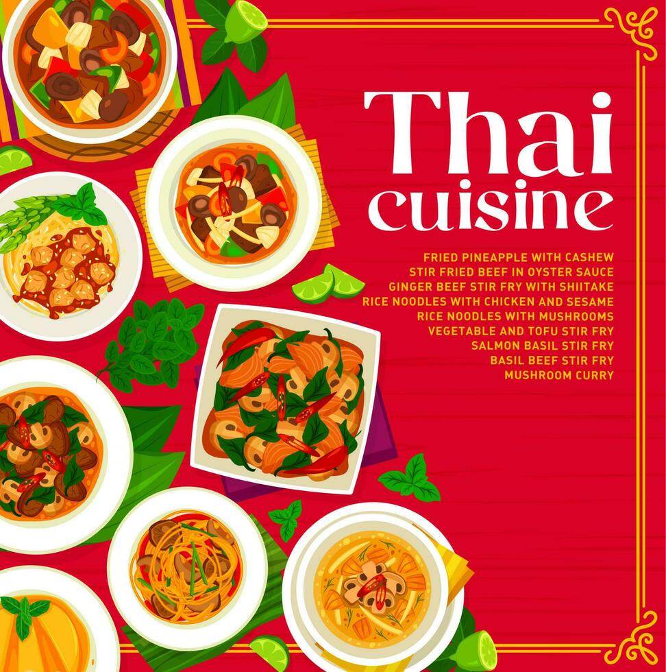 Thai cuisine restaurant food menu cover template vector