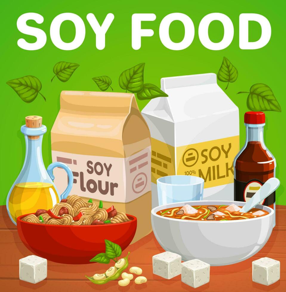 Soybean vegetarian food products vector banner