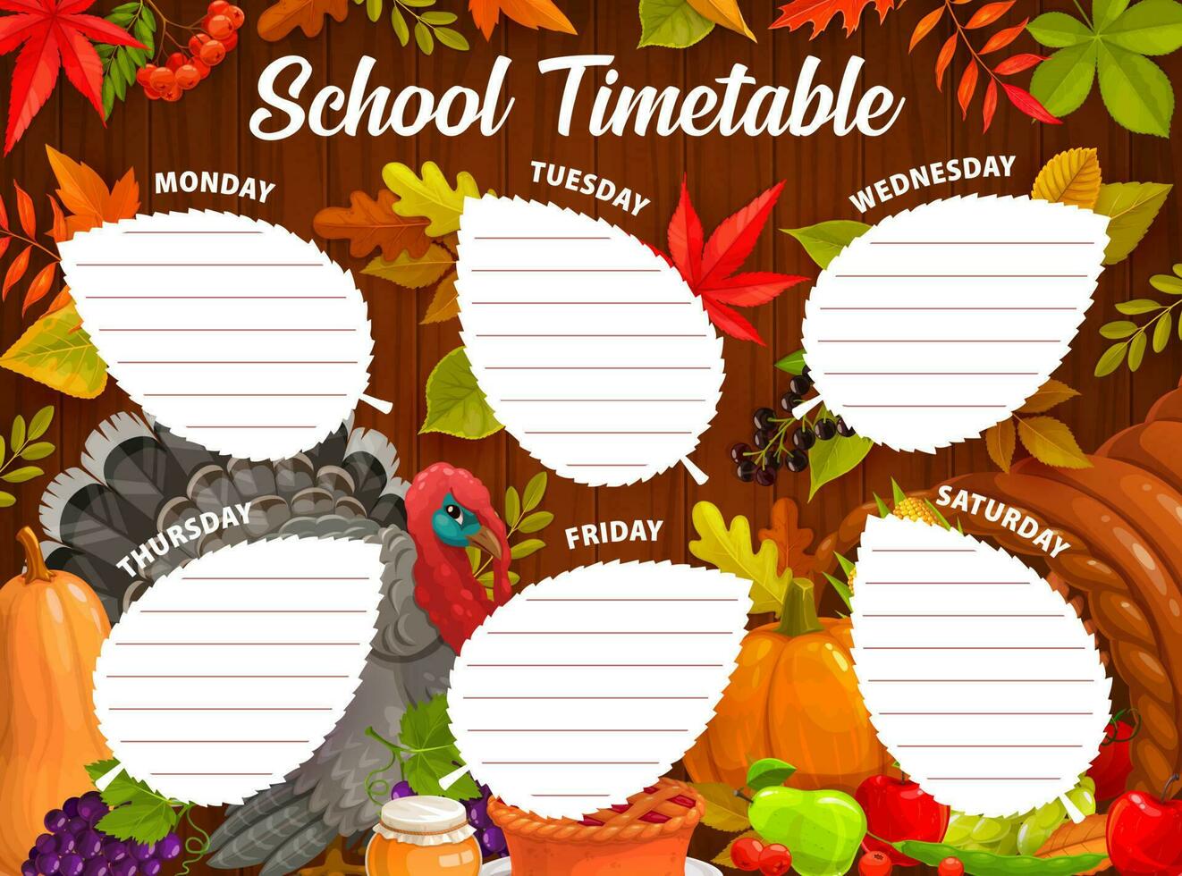 Education school timetable Thanksgiving schedule vector