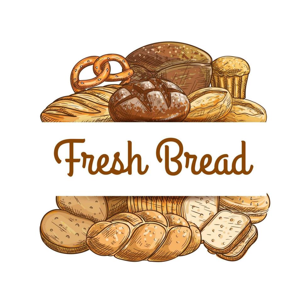 Bakery shop bread and pastry sketch vector banner