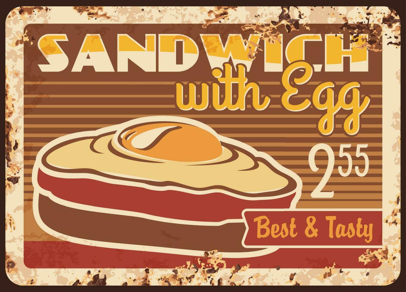 Sandwich with rusty metal plate, vector price tag