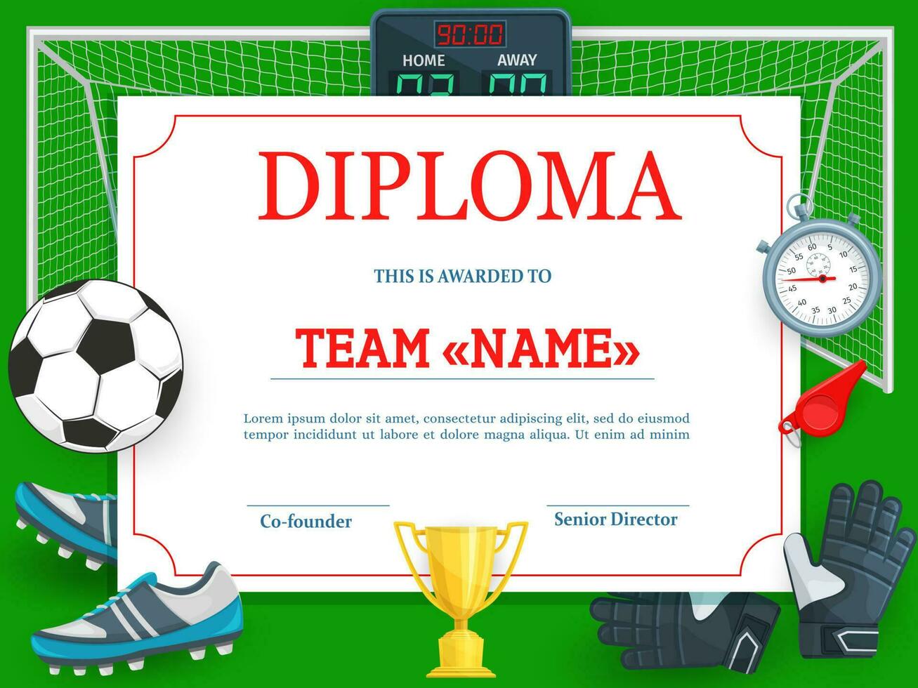 Certificate for soccer tournament participation vector