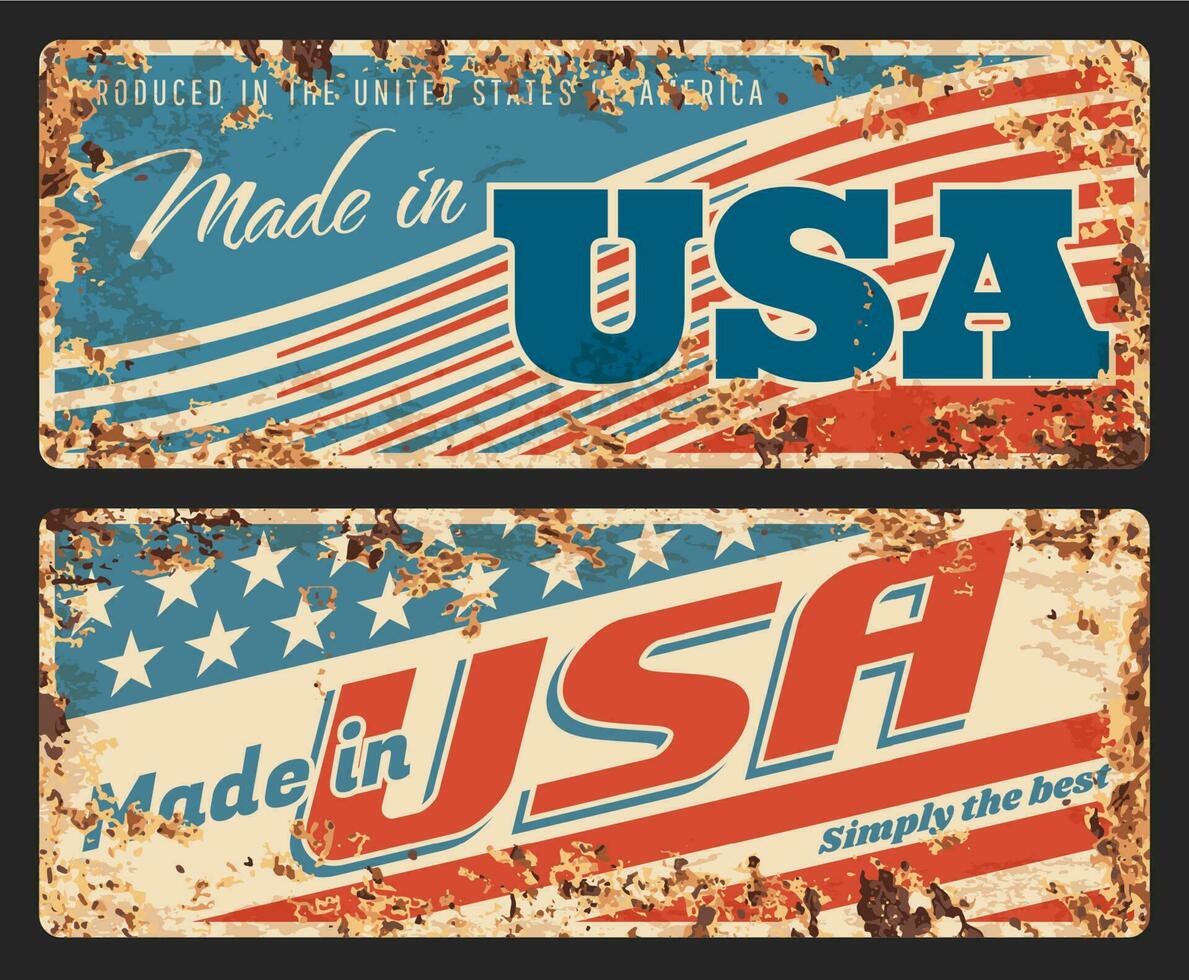 Made in USA rusty metal plate, vector banners