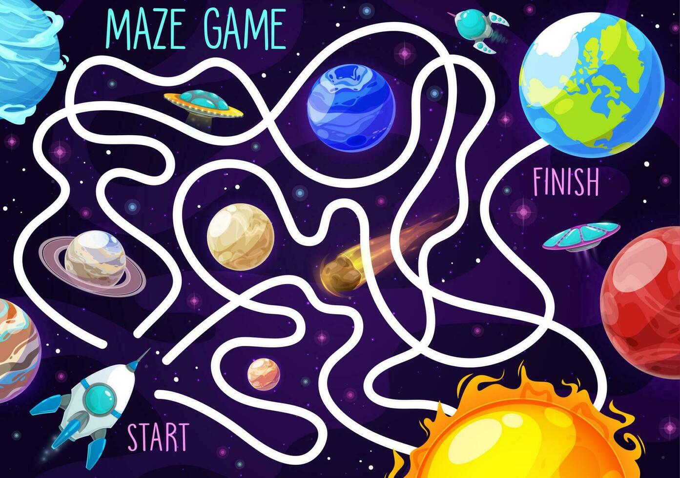 Kids game space labyrinth maze or puzzle boardgame vector