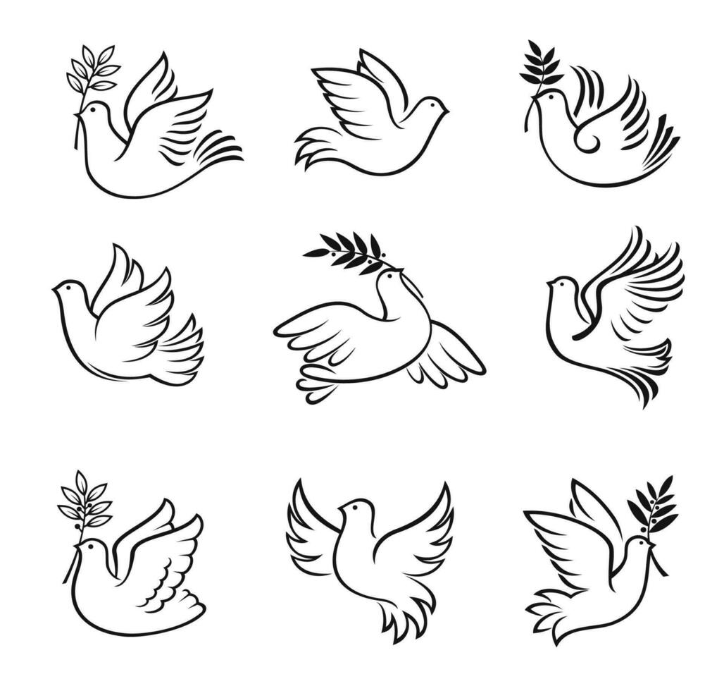 Christmas dove vector silhouettes, bird of peace