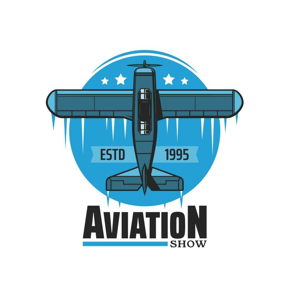 Aviation air show vector icon with vintage plane