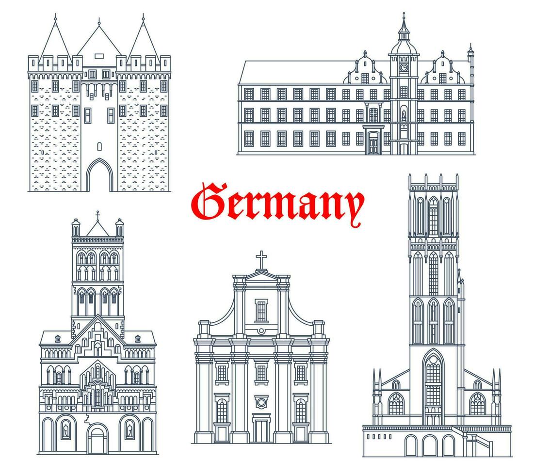 Germany landmark buildings icons, Dusseldorf vector