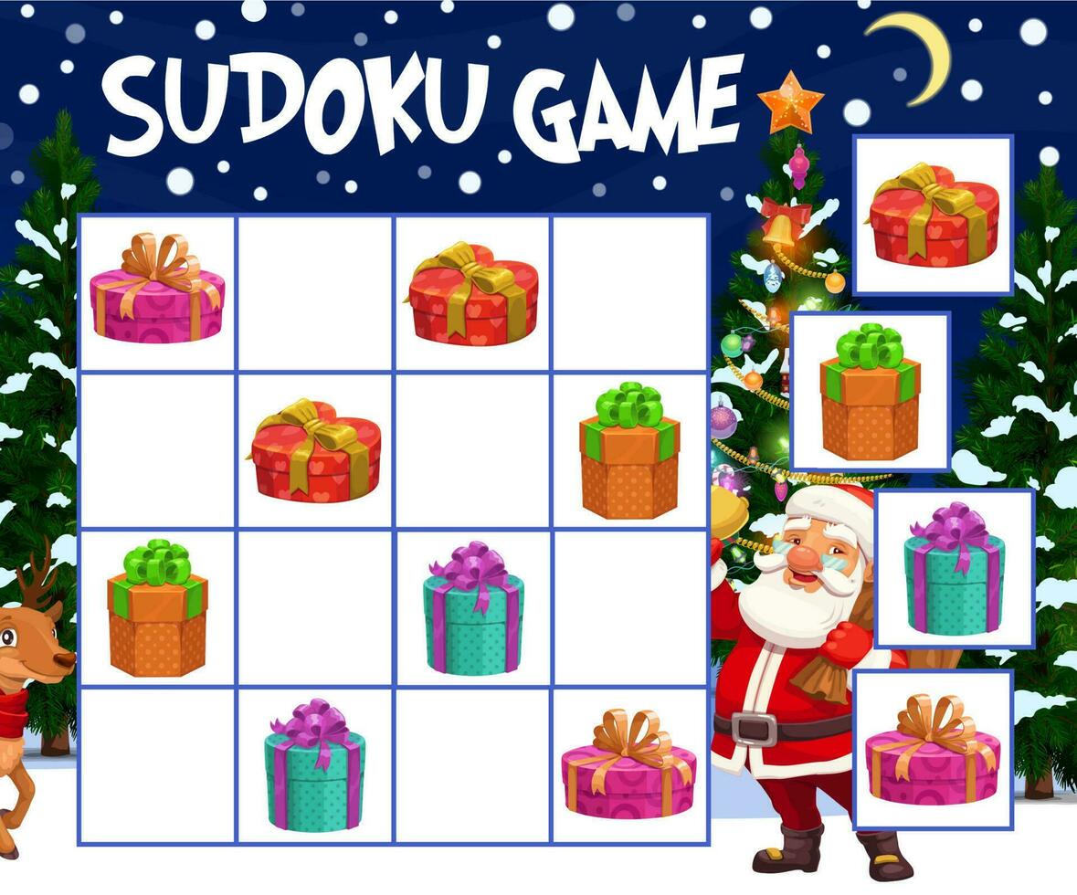 Kids sudoku game with Christmas gifts boxes vector