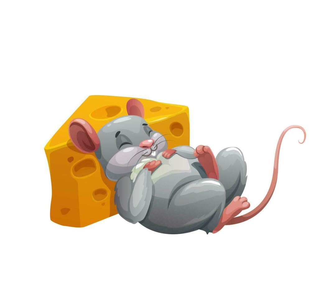 Mouse sleeping on cheese. Cartoon character vector