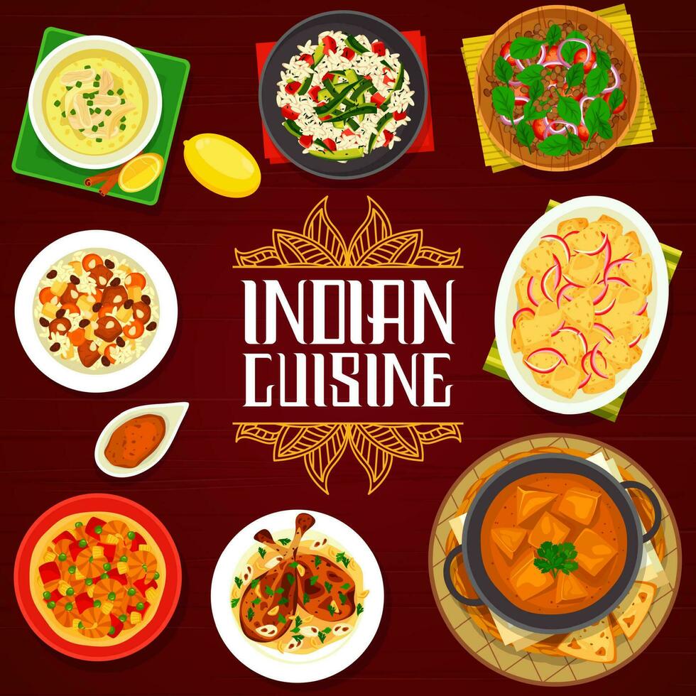 Indian cuisine vector menu cover, India meals