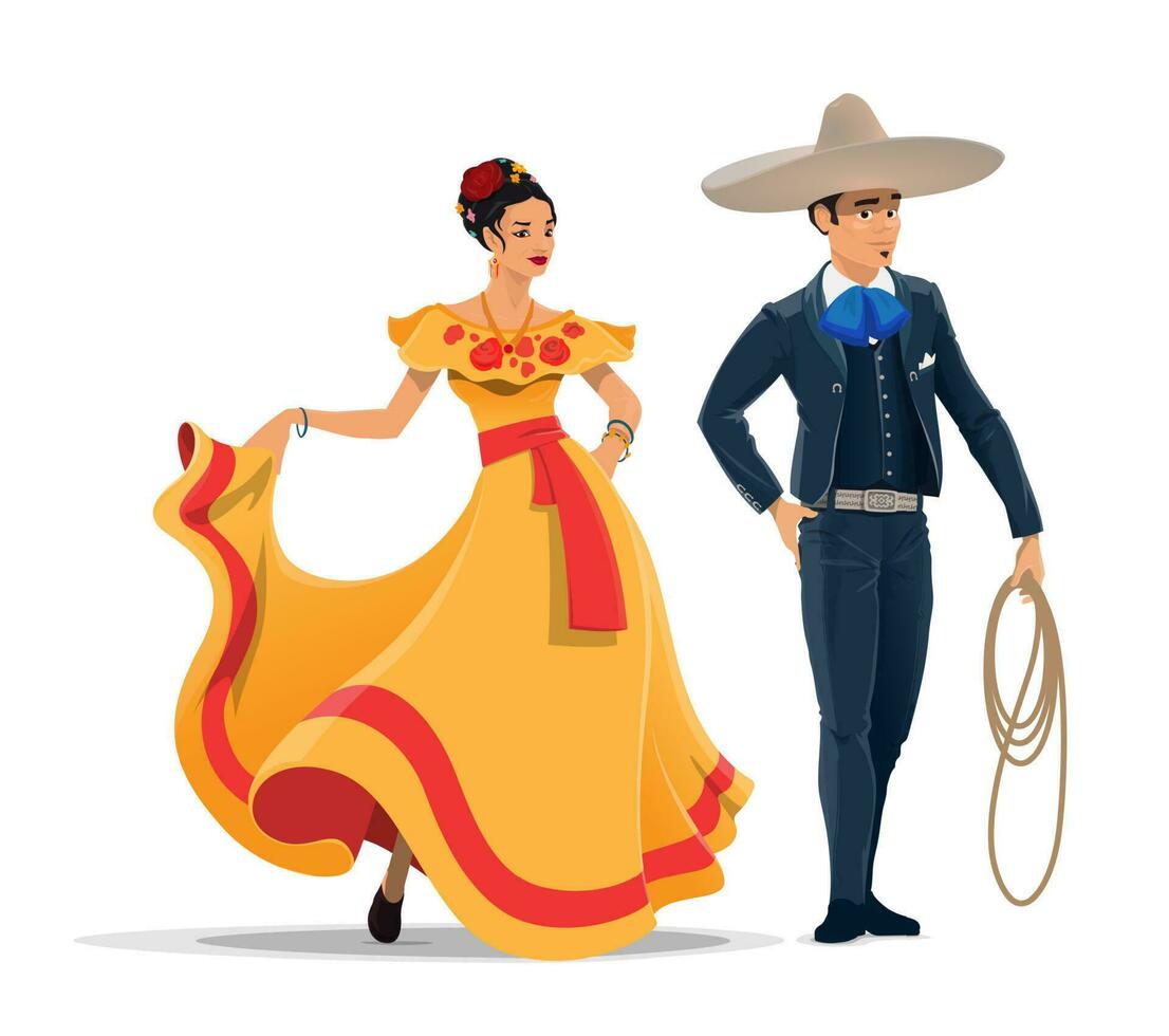 Mexican man and woman with national clothes vector