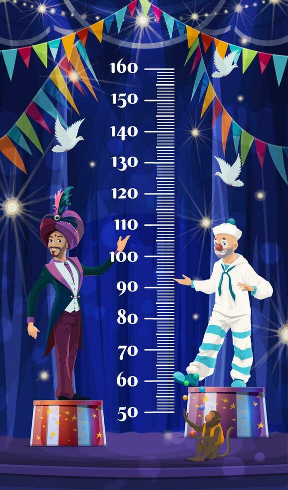 Kids height chart, shapito circus. Growth measure vector