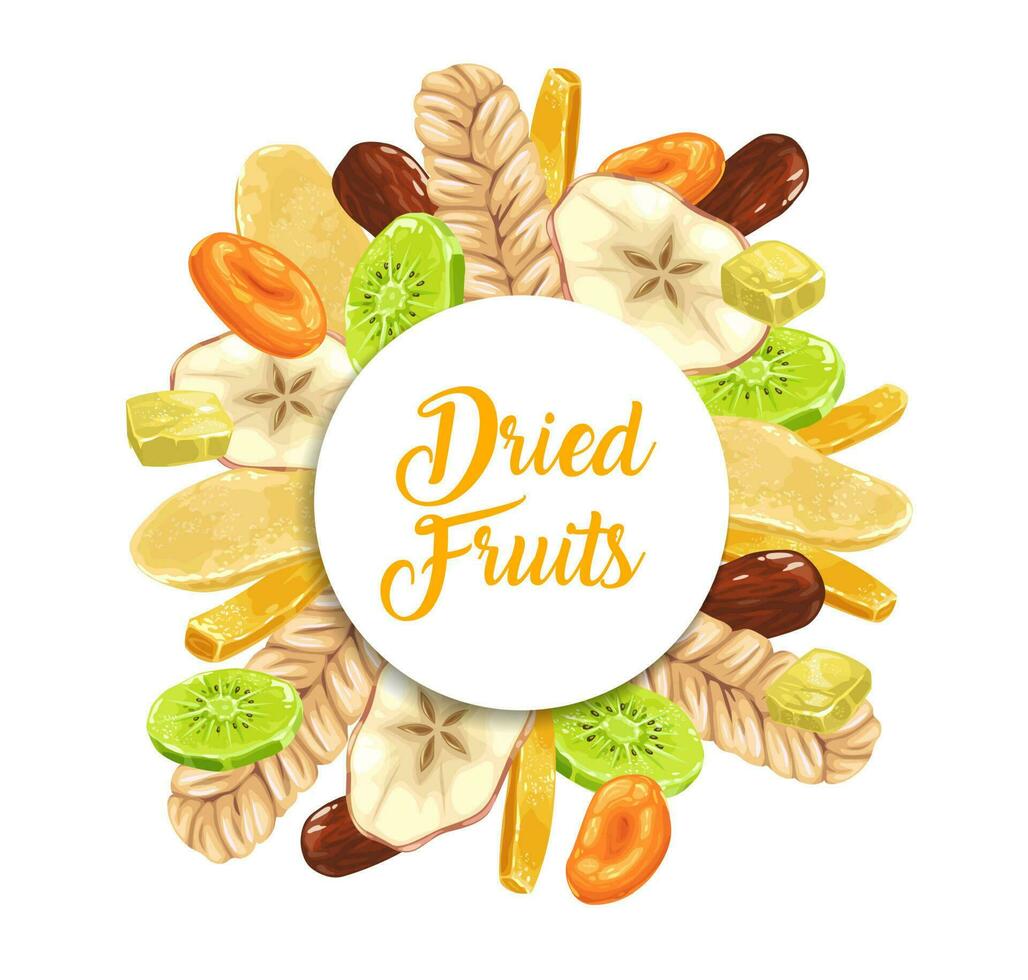 Dried fruits vegetarian dessert shop round banner vector
