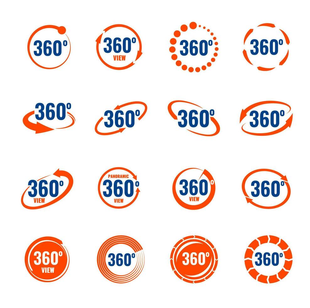 360 degrees virtual camera rotate icons, 3d set vector