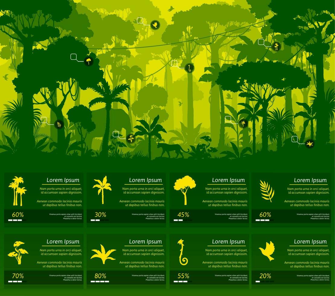 Jungle forest silhouette infographics on trees vector