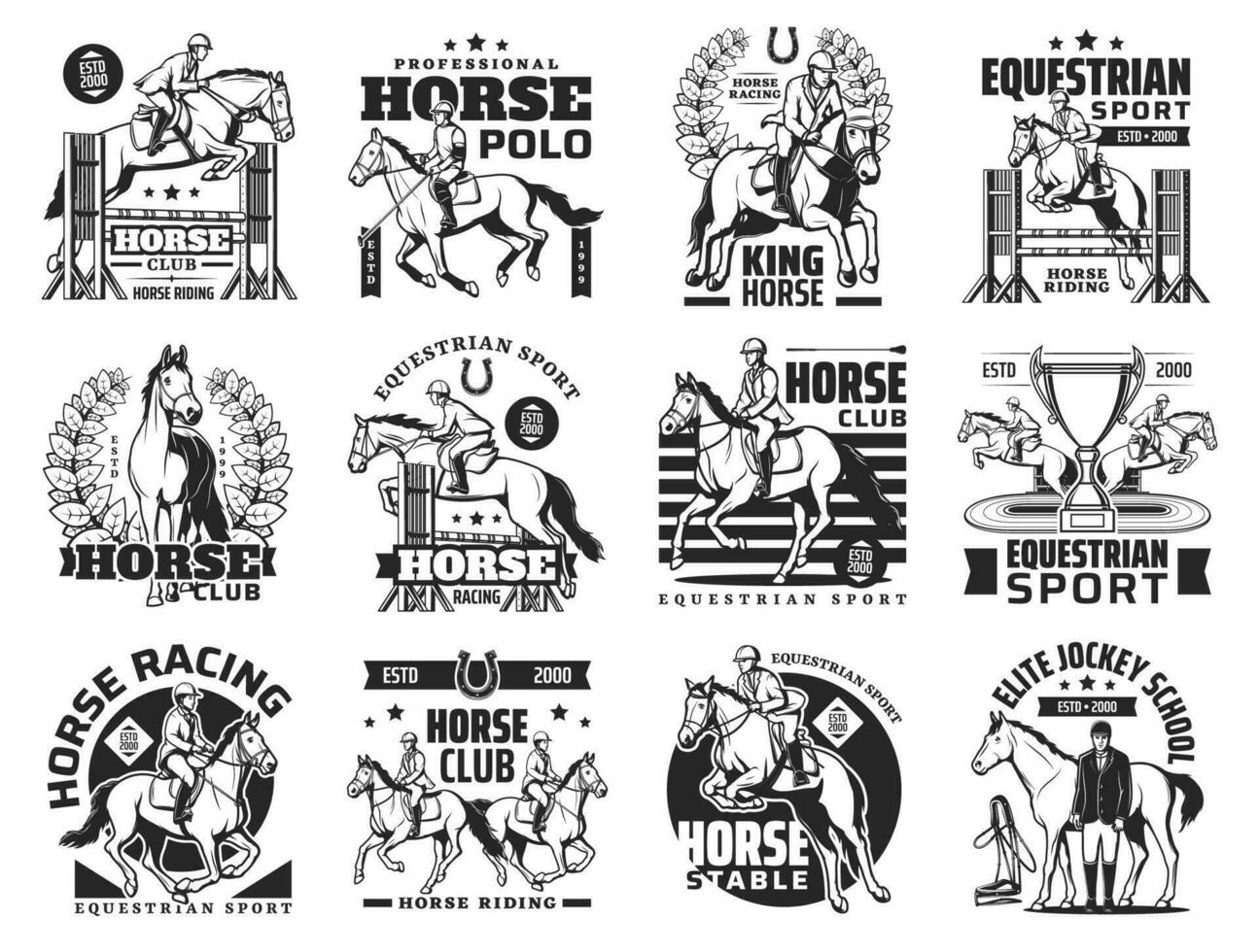 Horse race, equestrian club and jockey school icon vector