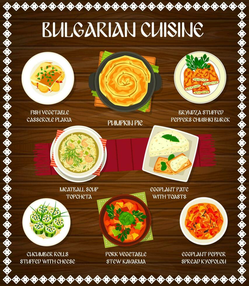 Bulgarian cuisine food of vegetable, meat, fish vector