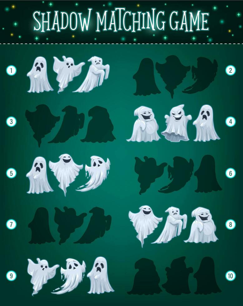 Shadow matching game template of Halloween ghosts vector