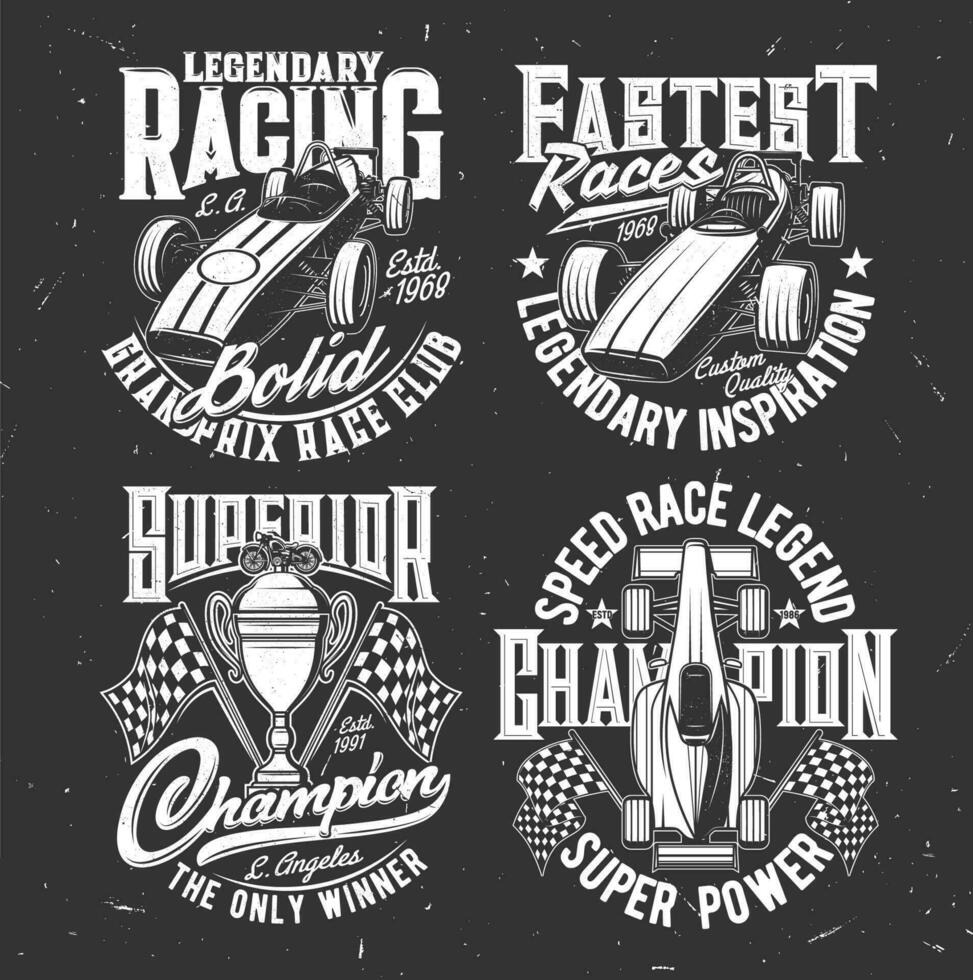 Car and bike racing sport t-shirt grunge prints vector