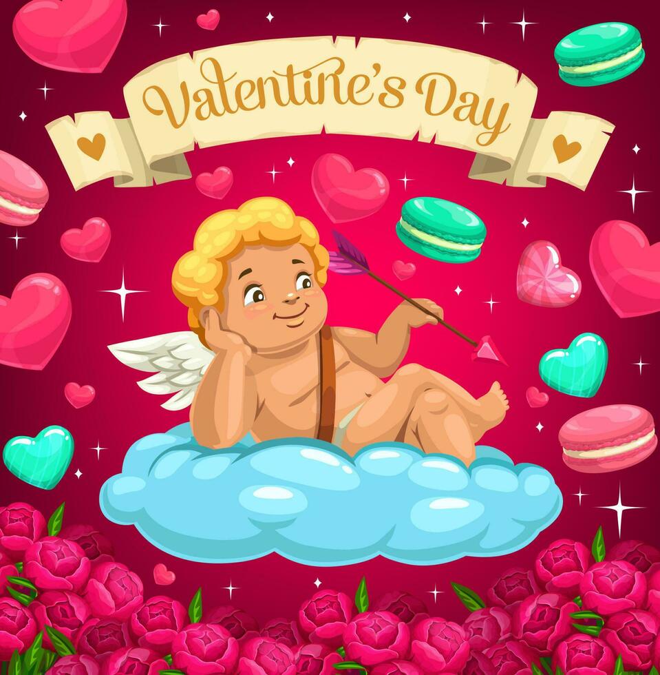 Valentine day hearts, flowers and macaron cookies vector