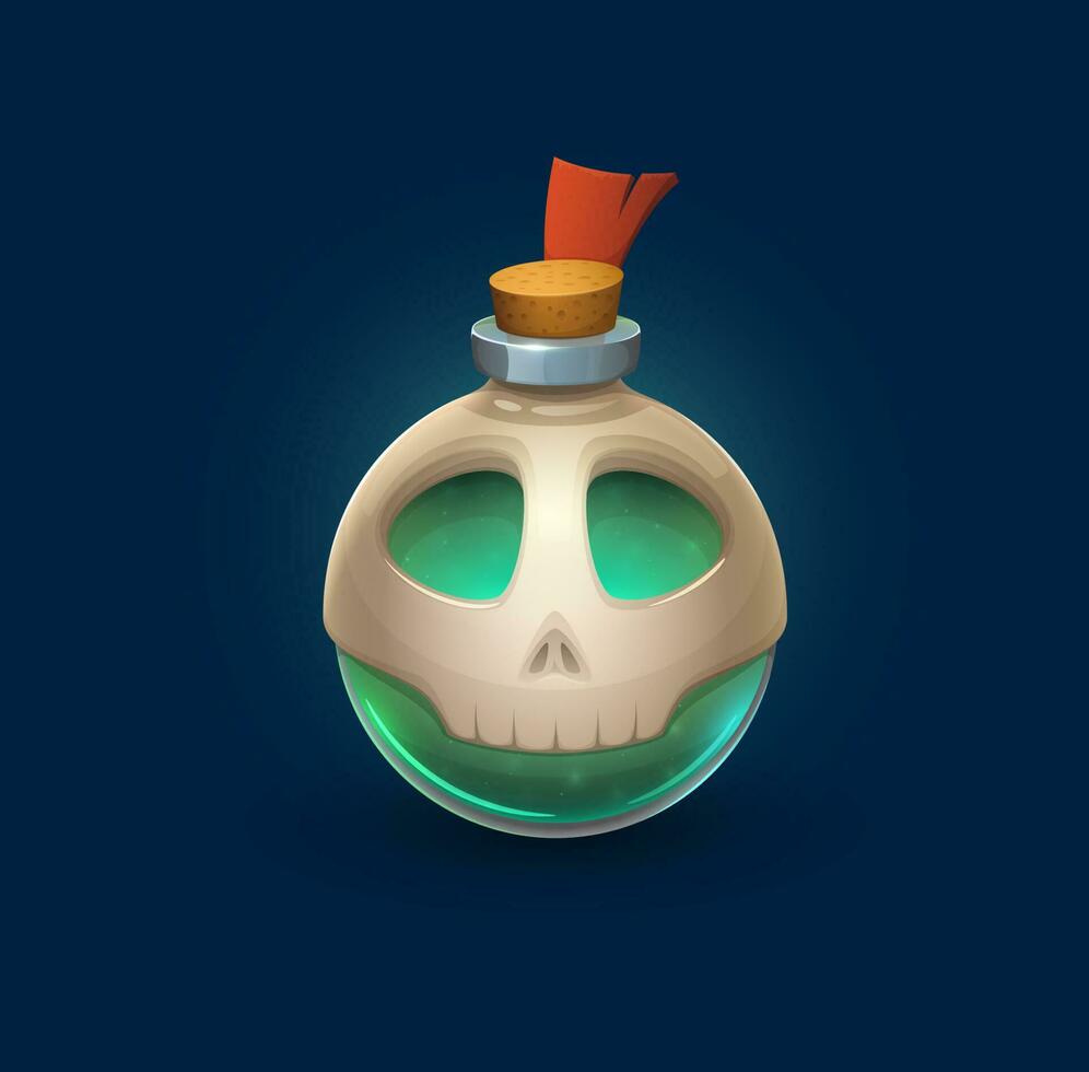 Witchcraft glass bottle with skull, poison potion vector