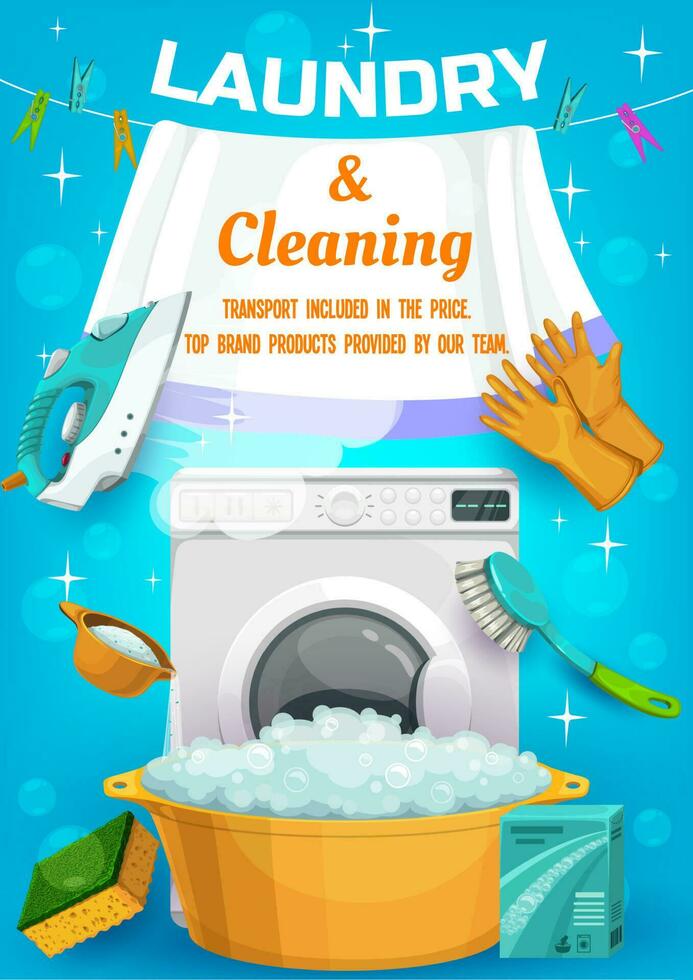 Laundry and cleaning service ad with vector tools