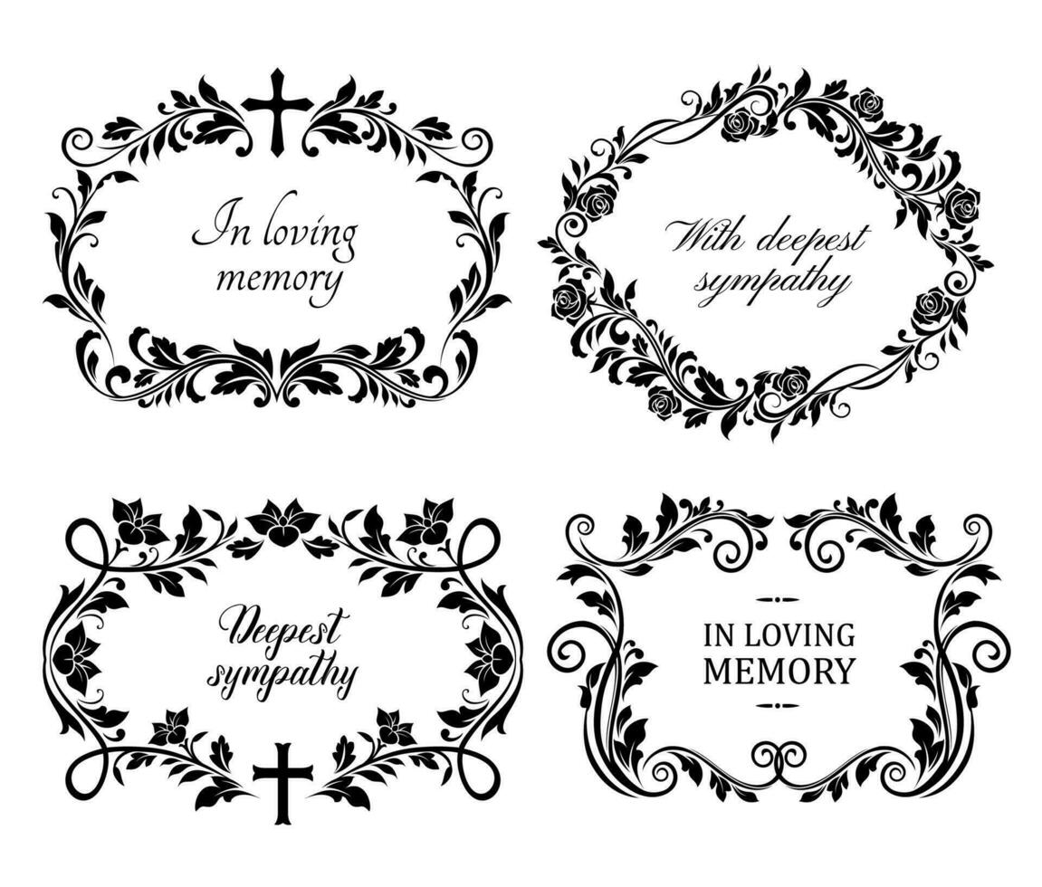Funeral mourning frames with roses and lily flower vector