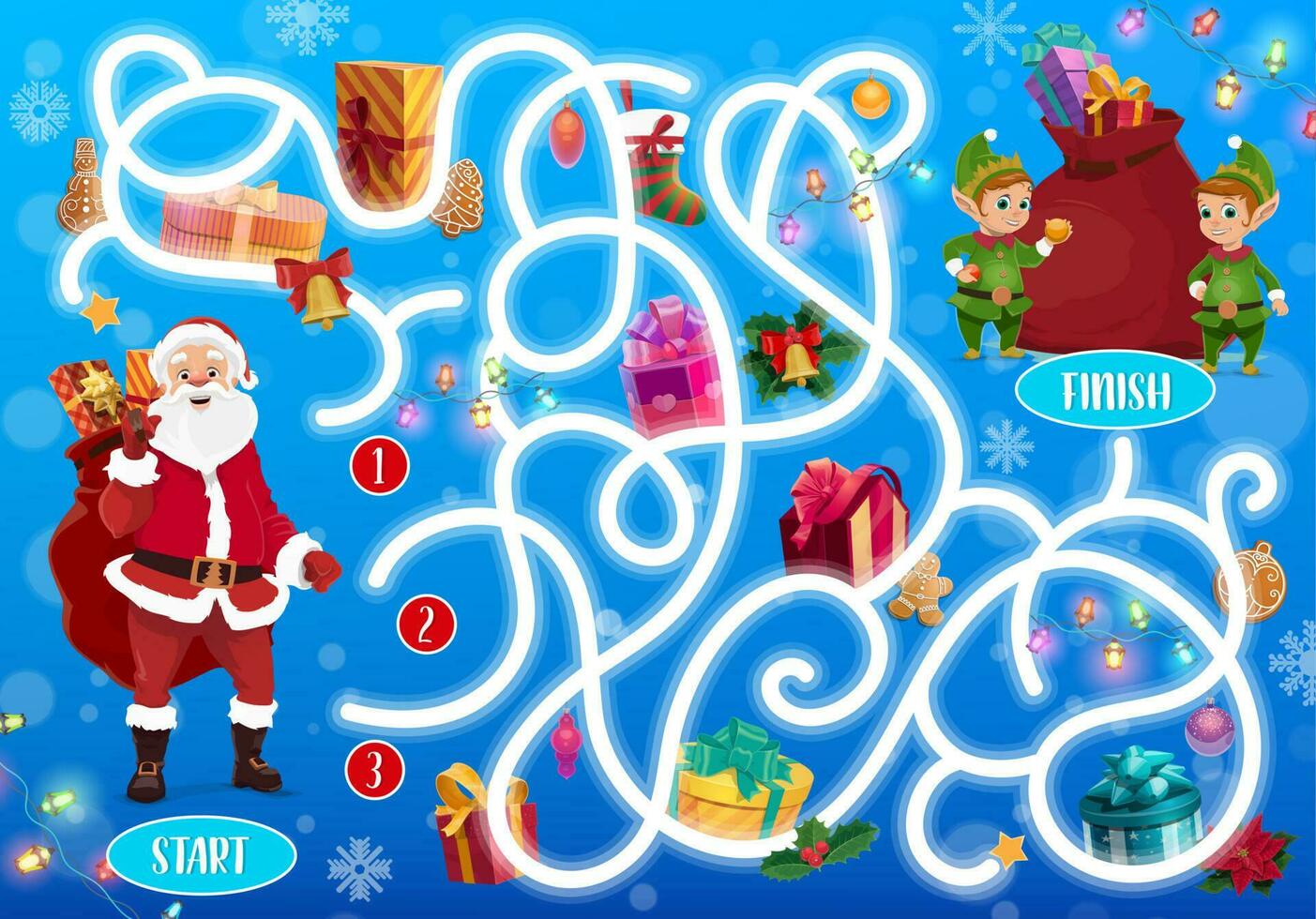 Kids Christmas maze with Santa and gifts vector