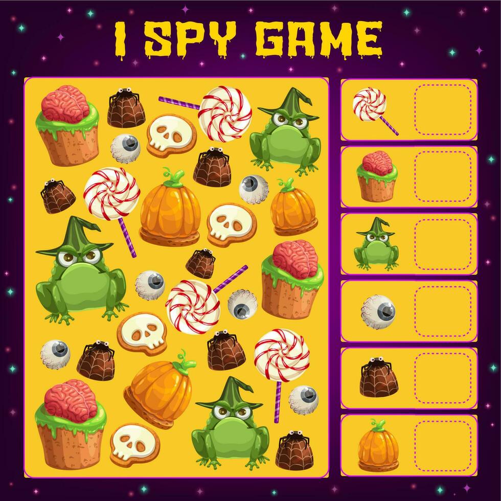 Halloween I spy game template, kids education vector