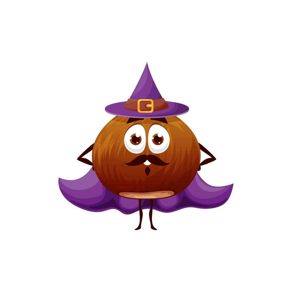 Cartoon hazelnut wizard in hat vector character