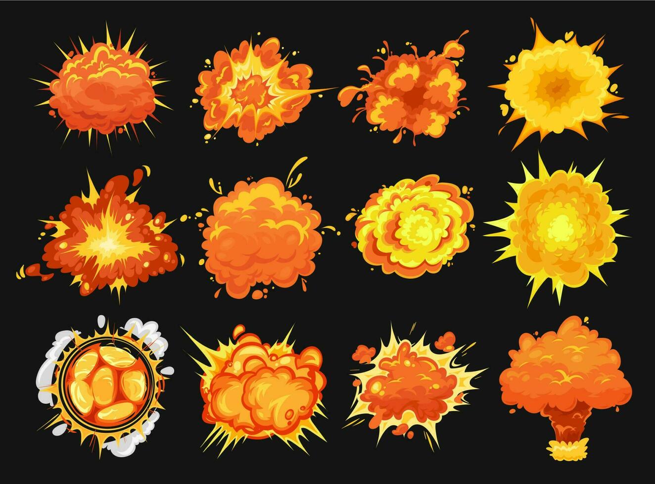 Bomb explosion isolated vector icons cartoon set