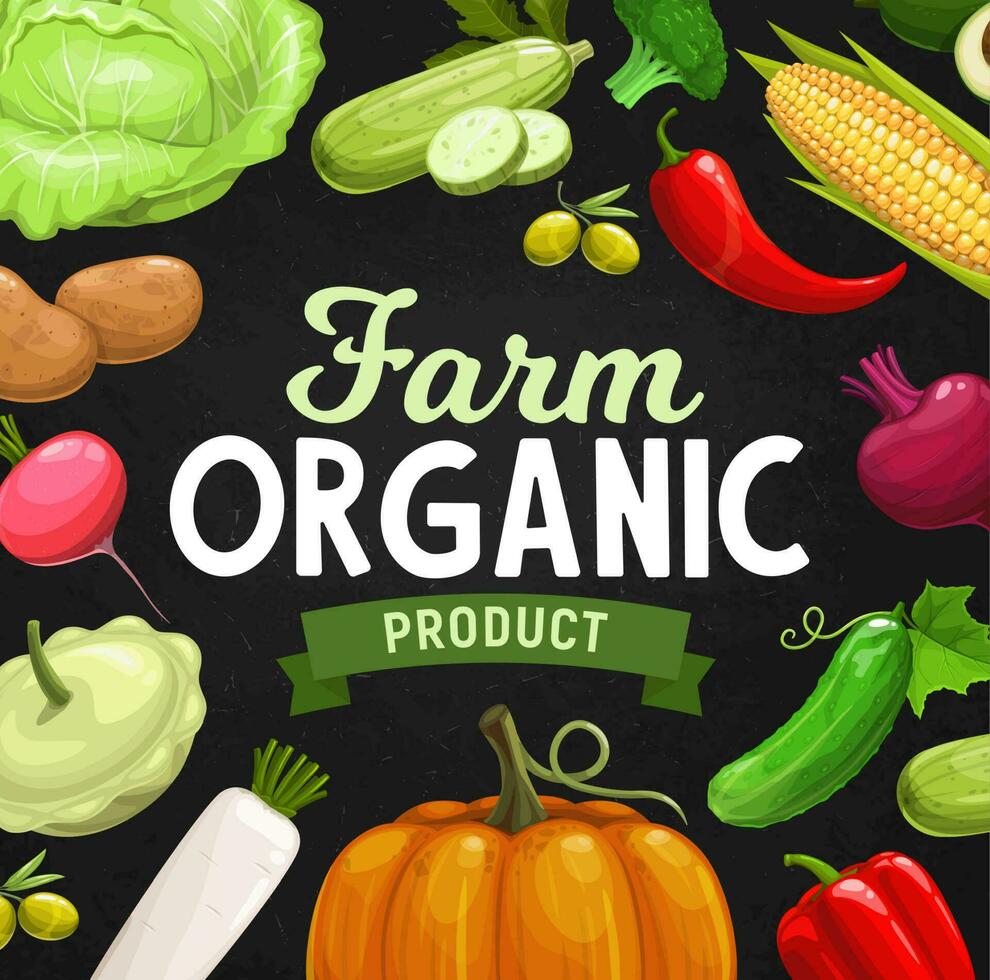 Farm organic vegetables and greenery vector banner