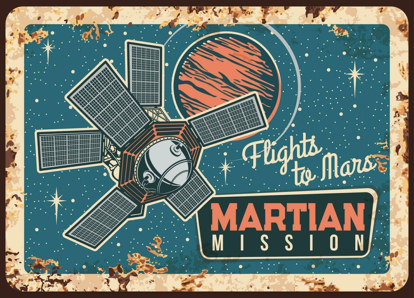 Martian mission vector rusty plate, Mars research