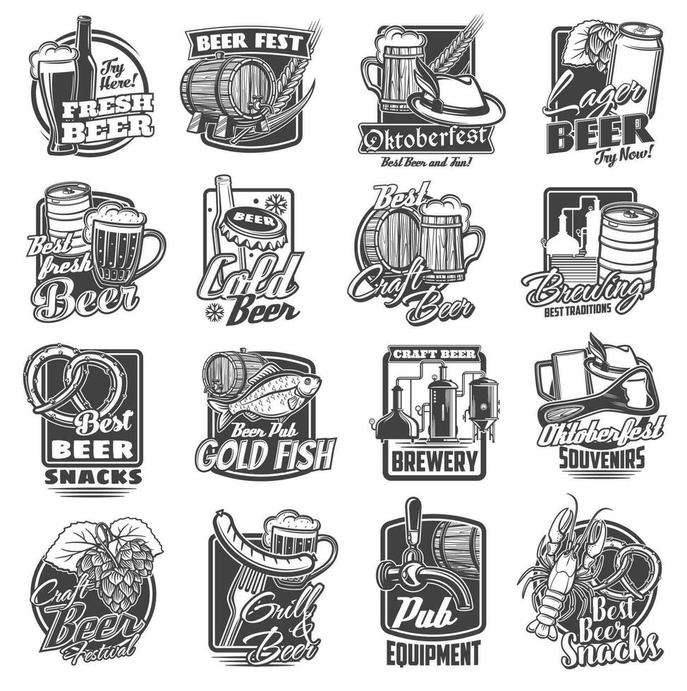 Craft beer brewery and festivals sketch icons set vector