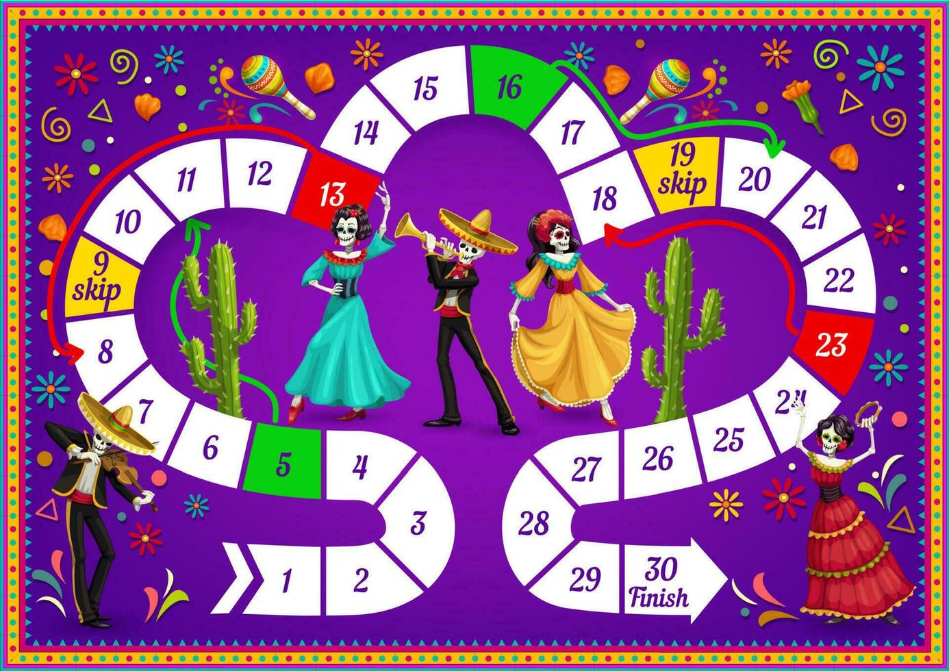 tablero juego con dia Delaware los muertos caracteres vector