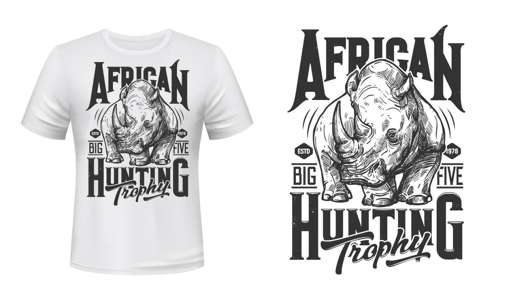 African rhino hunting t-shirt vector print mockup