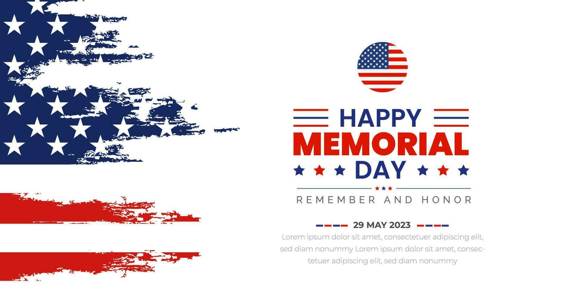 Happy Memorial Day Background or banner design template with USA flag Vector. Remember and Honor.  National American holiday illustration. Vector Memorial day greeting card or background design.