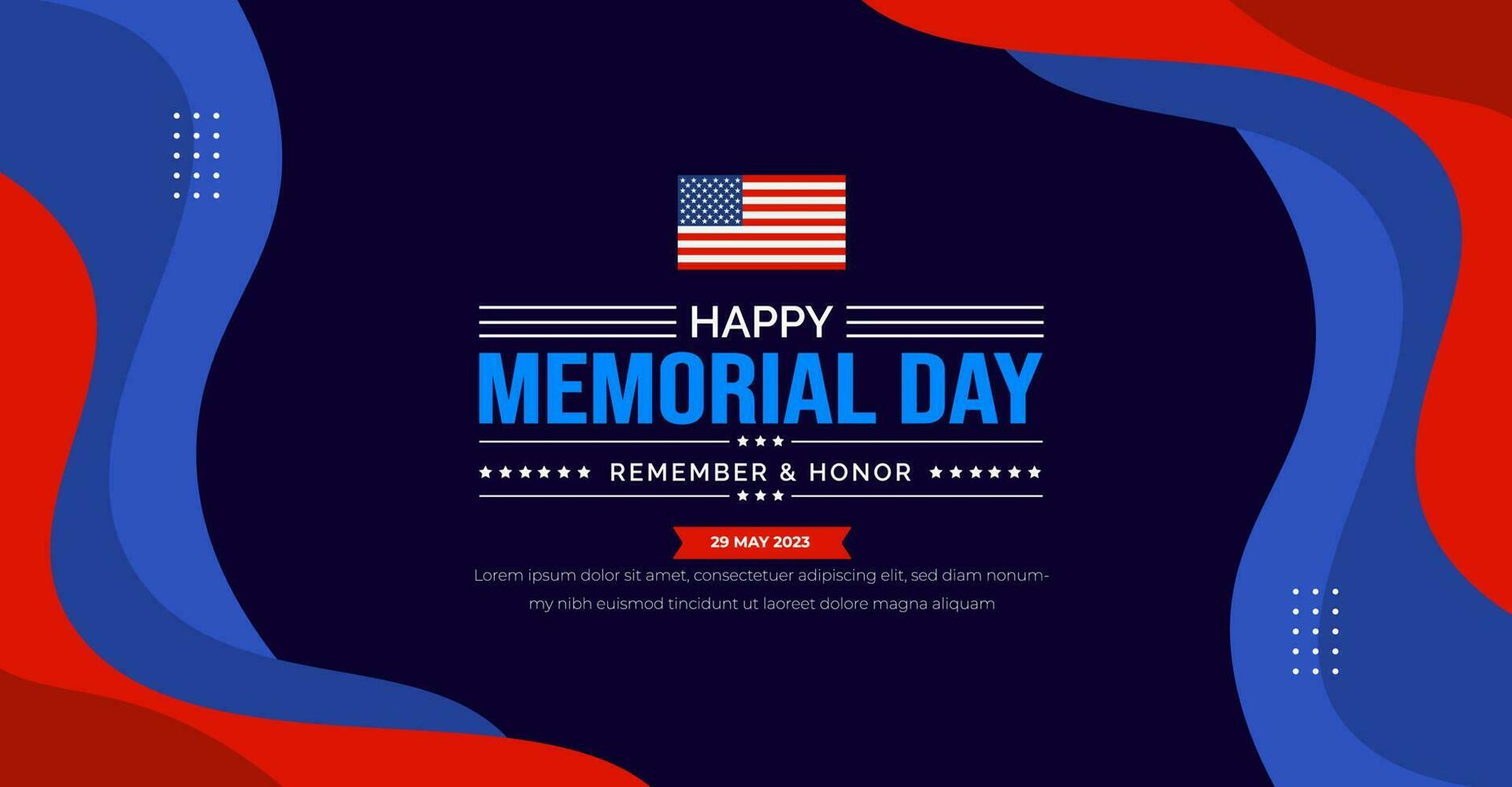 Happy Memorial Day Background or banner design template with USA flag Vector. Remember and Honor.  National American holiday illustration. Vector Memorial day greeting card or background design.